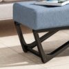 Upholstered Ottoman With Button Tufted Waffle Stitch And Black Geometric Legs - Light Blue - Image 9