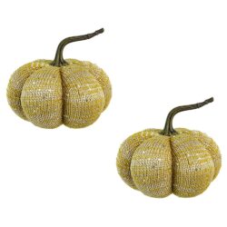 Knitted Weighted Pumpkin Ornament Decor For Holiday Harvest Festival Fall Festival & Thanksgiving (Set of 2) - Yellow