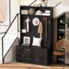 Entryway Bench With Coat Rack, 3 In 1 Design And Adjustable Shelves, Hall Tree With 7 Hooks For Entrance, Living Room - Black - Image 5