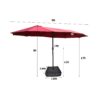 15 X 9 Ft Large Double Sided Rectangular Outdoor Twin Patio Market Umbrella With Light And Base - Red - Image 3