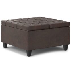 Harrison - Small Square Coffee Table Storage Ottoman - Distressed Brown