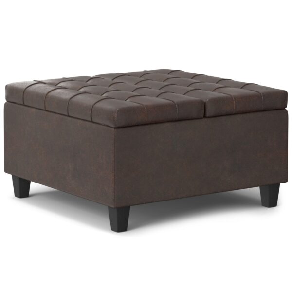 Harrison - Small Square Coffee Table Storage Ottoman - Distressed Brown