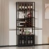82.7" Industrial Standing Wine Rack With Glass Rack Tall Freestanding Floor Bar Cabinet - Walnut / Black - Image 13