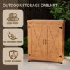 Rustic Cedar Potting Bench With Storage Cabinet And Metal Table Top For Outdoor Patio - Light Brown - Image 7