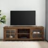 Modern Farmhouse 2 Door Glass Windowpane 70" TV Stand For 80" TVs - Rustic Oak - Image 5