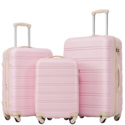 3 Piece Luggage Set Hardside Spinner Suitcase With Tsa Lock 20" 24' 28" Available - Light Pink