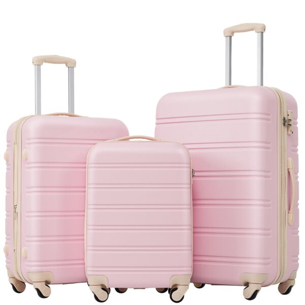 3 Piece Luggage Set Hardside Spinner Suitcase With Tsa Lock 20" 24' 28" Available - Light Pink