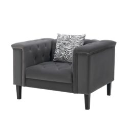 Mary - Velvet Tufted Chair With 1 Accent Pillow - Dark Gray