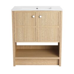 Modern 30" Freestanding Bathroom Vanity With Ceramic Sink And 2 Soft Closing Doors - Oak