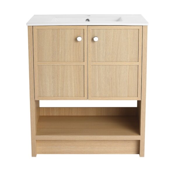 Modern 30" Freestanding Bathroom Vanity With Ceramic Sink And 2 Soft Closing Doors - Oak
