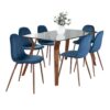 Folia Pebble - 7 Piece Mid-Century Modern Dining Set - Walnut / Clear Tempered Blue - Image 2