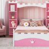 Castle Shaped Bed With Storage Shelf, Dreamy Twin Size Platform Bed For Kids Bedroom - Pink / White - Image 11