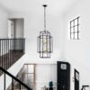 8 Light Metal Lantern Tiered Pendant Hanging Light Fixtures, Industrial Farmhouse Adjustable Height Chandeliers For Dining Room Hallway Foyer Entryway (E12 Bulbs Not Included) - Matte Black / Gold - Image 4