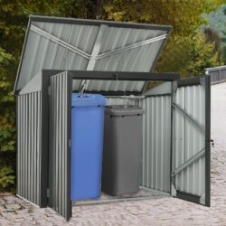 Garbage Bin Shed Stores 2 Trash Cans Metal Outdoor Bin Shed For Garbage Storage, Stainless Galvanized Steel, Bin Shed For Garden Yard Lawn - Black