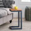 Small C Shaped End Table With Iron Base And Fir Wood Top - Black - Image 5