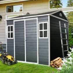 Resin Outdoor Storage Shed With Two-Window And Floor - Black