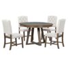 5 Piece Retro Functional Dining Set, Round Table With Leaf And 4 Upholstered Chairs For Dining Room And Living Room - Walnut - Image 16