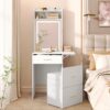Small Vanity Desk With Mirror And Light, Dressing Table With Charging Station & Fold Up Panel For Small Space, Compact Makeup Vanity Set With Hidden Stool For Bedroom - White - Image 3