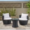 Kono - Outdoor 3 Pieces Chat Set With Cushions And Tempered Glass Tabletop - Black / Ivory - Image 6