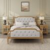Full Size Traditional Style Solid Bed Frame With Upholstered Tufted Headboard, No Box Spring Needed - Antique Walnut - Image 9