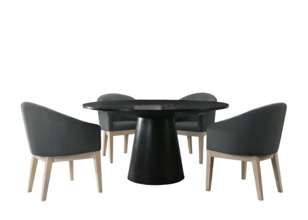 Jasper - 5 Piece Round Dining Table Set With Gray Chairs (Set of 5) - Ebony Black