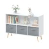 Kids Bookcase With Collapsible Fabric Drawers, Children's Book Display, Toy Storage Cabinet Organizer - White / Gray - Image 18