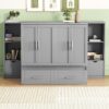 Queen Size Murphy Bed With Shelves, Drawers And USB Ports - Gray - Image 11