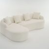 Compression Sofa: Combining Chaise Longue With 3 Seater, Wood Grain Chenille Fabric, Full Sponge Compression Sofa, Combined Sofa With 4 Pillows For Living / Home Furniture / Apartment - White - Image 42