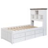 Twin Solid Pine Captain Bookcase Bed With Trundle Bed And 3 Spacious Under Bed Drawers In Casual - White / Walnut - Image 9