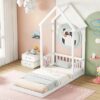 Twin House-Shaped Roof Headboard Floor Bed, (Without Slats) - White - Image 9