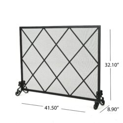 Minimalist Single Panel Iron Fireplace Screen With Diamond Design - Black