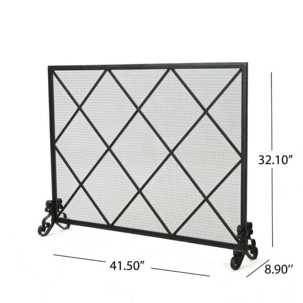 Minimalist Single Panel Iron Fireplace Screen With Diamond Design - Black