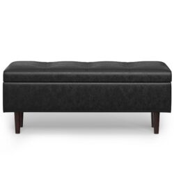 Shay - Mid Century Rectangular Storage Ottoman - Distressed Black
