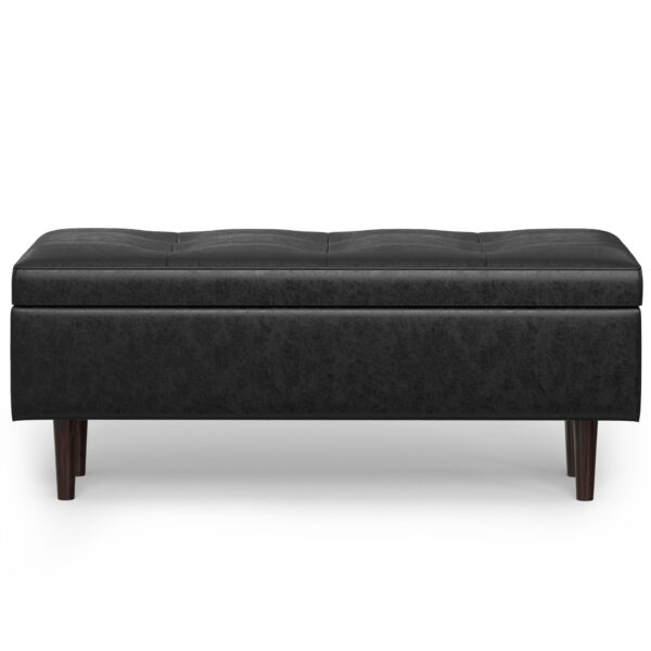 Shay - Mid Century Rectangular Storage Ottoman - Distressed Black