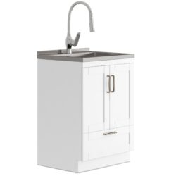 Reed - Deluxe Laundry Cabinet With Pull-Out Faucet And Stainless Steel Sink - White