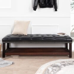 Wooden Base Upholstered Bench For Bedroom For Entryway - Black