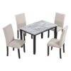 5 Piece Dining Set Table With 4 Thicken Cushion Dining Chairs - White / Beige / Black - Image 9