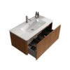 Etna - Striped Walnut Bathroom Vanity With Ceramic Sink, Wall Mounted Floating Bathroom Vanity For Modern Bathroom - Walnut / White - Image 6