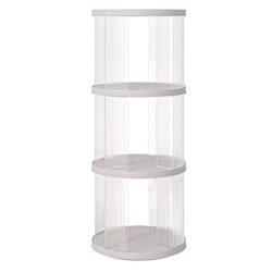 360° Rotating Bookshelf, Small Corner Bookcase, 3 Tier Floor Standing Organizer, Round - Cream White