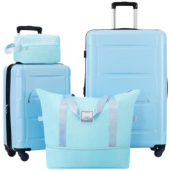 2 Piece Luggage Set With Bags Expanable Spinner Wheels ABS Lightweight Suitcase With Tsa Lock 20" / 28" - Light Blue