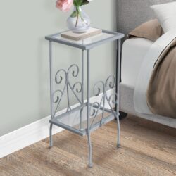 Accent Table, Side Tempered Glass, Transitional - Silver
