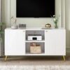 Modern TV Stand For TVs Up To 55", Entertainment Center Media Console, Adjustable Shelf, Metal Legs, Handles And Anti-Tip Device For Living Room - White - Image 3