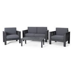 Acacia Wood Loveseat And Coffee Table Set With Cushions - Gray