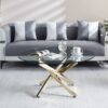 Modern Round Tempered Glass Coffee Table With Chrome Legs - Gold - Image 2