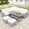Outdoor Furniture Set Patio Rattan Furniture Set With An Adjustable Table, Recliners With Extendable Side Tables, And 2 Ottomans For Patio, Lawn, Backyard, Pool - Beige - Image 11