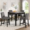 2 Tone Wooden Table Set, Modern 5 Piece Counter Height Dining Set With 4 Chairs For Kitchen Or Dining Room - Light Gray / Black - Image 2