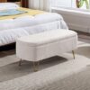 Storage Ottoman Bench For End Of Bed Gold Legs, Modern Ivory White Faux Fur Entryway Bench Upholstered Padded With Storage For Living Room Bedroom - Ivory - Image 5