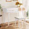 Classic Wood Makeup Vanity Set With Flip-Top Mirror And Stool, Dressing Table With Three Drawers And Storage Space - White - Image 4