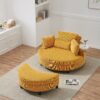 Corduroy Sofa With Two Throw Pillows And A Waist Pillow With An Extra Tray For Comfortable Seating Suitable For Small Apartment Bedroom Space - Yellow - Image 2