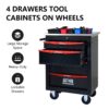 4 Drawer Multifunctional Tool Cart With Wheels, Metal Rolling Tool Cart Storage For Garage Workshop Warehouse Repair Shop With Stainless Steel Roof - Black / Red - Image 9